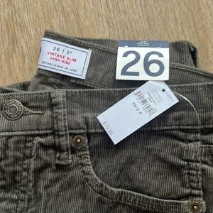 High Rise Corduroy Vintage Slim Pants GAP Sz 26 / 2P Deep Green